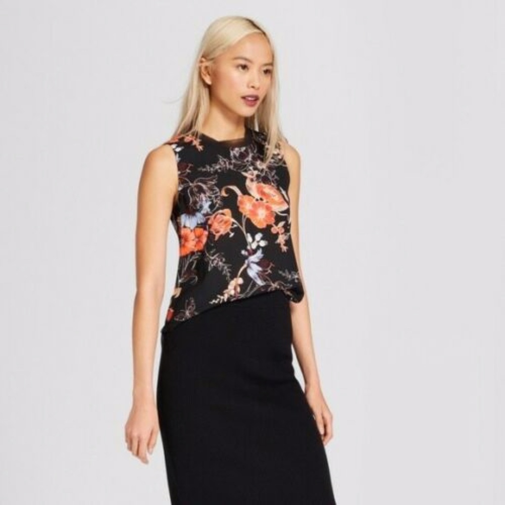 Who What Wear Black Winter Floral Chiffon Layered
